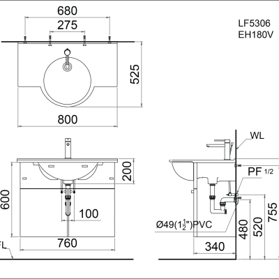 Lavabo chân trụ INOX - LF5306+AS006CTN