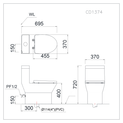 Bàn cầu 1 khối C1374