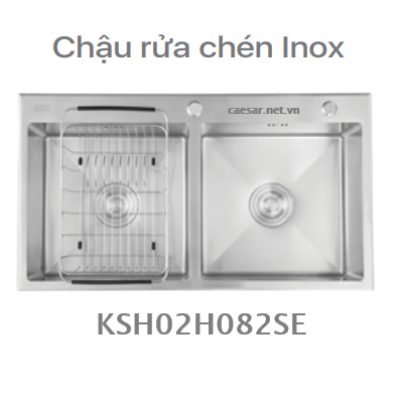Chậu rửa chén inox - 2 Hộc CAESAR - KSH02H082SE