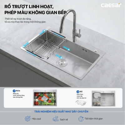 KSH01H060SX - Chậu chén 1 hộc, inox 304 cao cấp, 60 x 45 cm