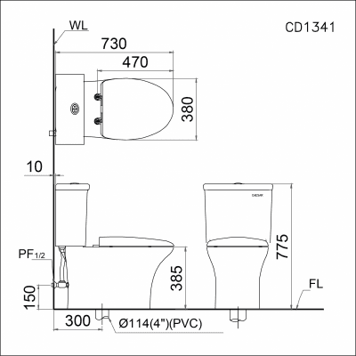 Bàn cầu hai khối nắp êm - CD1341